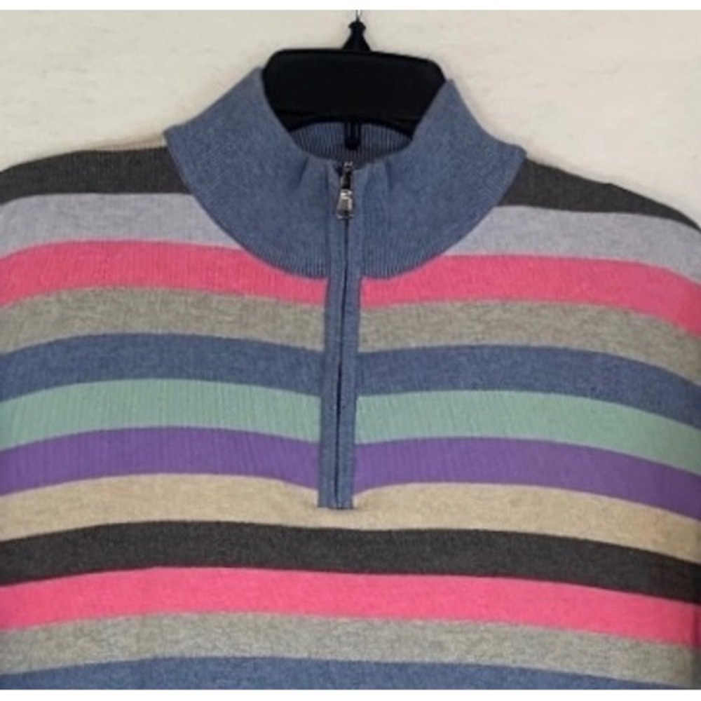 Peter Millar Sweater Mens M Multicolor Stripe Cotton Golf 1/4 Zip‎ Pullover